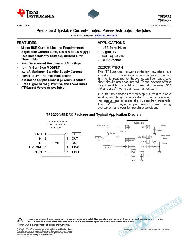Precision Adjustable Current-Limited, Power-Distribution Switches