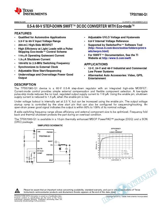 TPS57060-Q1 0.5-A 60-V STEP-DOWN SWIFT™ DC/DC CONVERTER WITH Eco-mode™ (Rev. A)