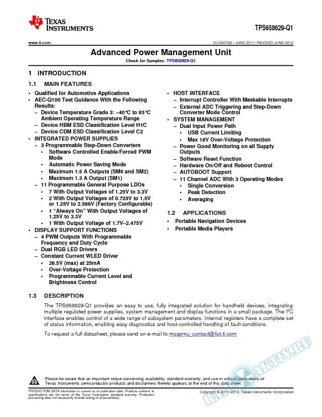 Advanced Power Management Unit, TPS658629-Q1 (Rev. A)