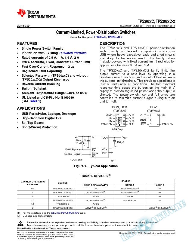 Current-Limited, Power-Distribution Switches, TPS20xxC (Rev. F)