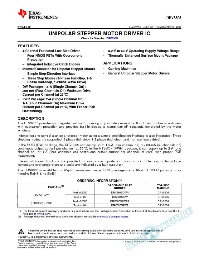 Unipolar Stepper Motor Driver IC (Rev. C)