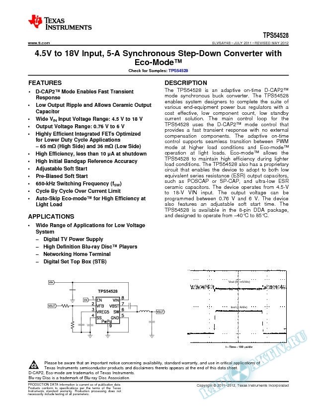 4.5 V to 18 V Input, 5-A Synchronous Step-Down Converter with Eco-mode (Rev. B)