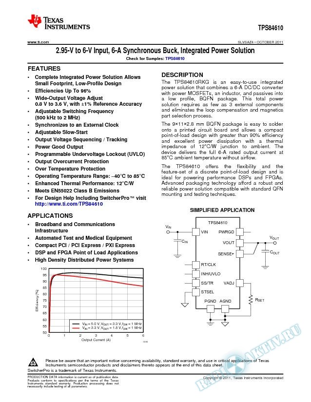 2.95-V to 6-V Input, 6-A Synchronous Buck, IP Solution