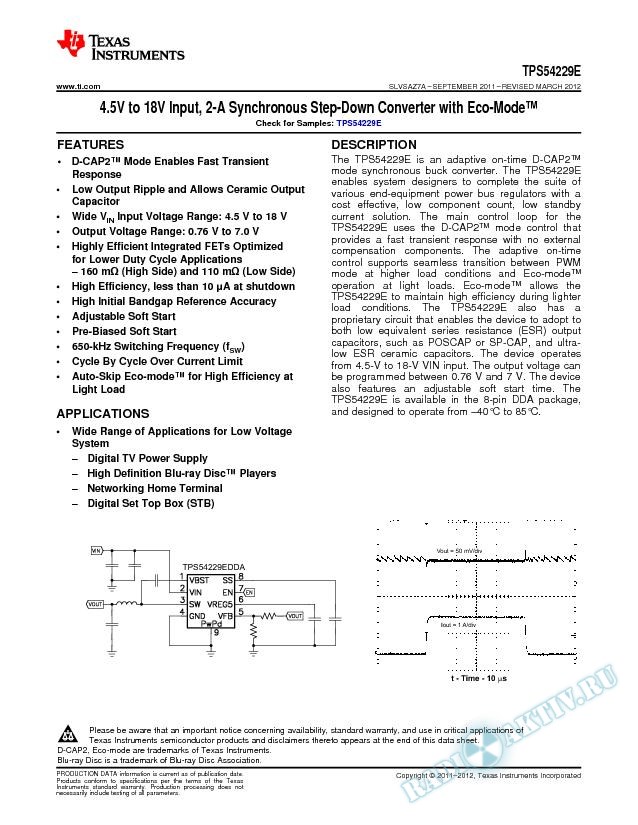 4.5-V to 18-V Input, 2-A Synchronous Step-Down Converter with Eco-mode™ (Rev. A)