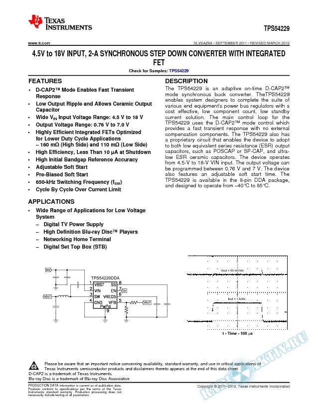 4.5-V to 18-V Input, 2-A Synchronous Step Down Converter With Integrated FET (Rev. A)