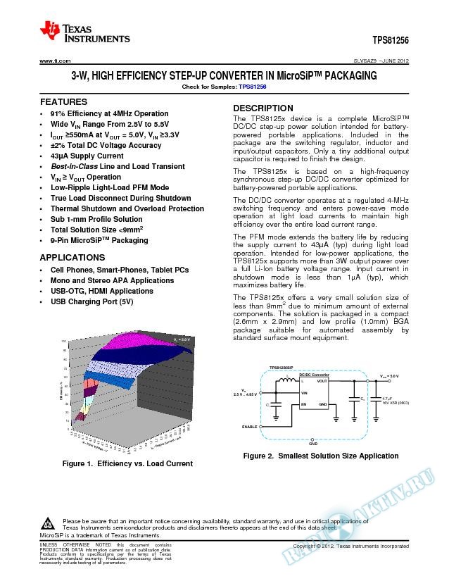 3-W, High Efficiency Step-Up Converter in MicroSiP™  Packaging