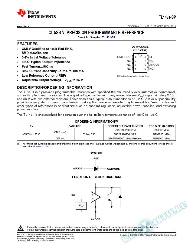 Class V, Precision Programmable Reference (Rev. A)