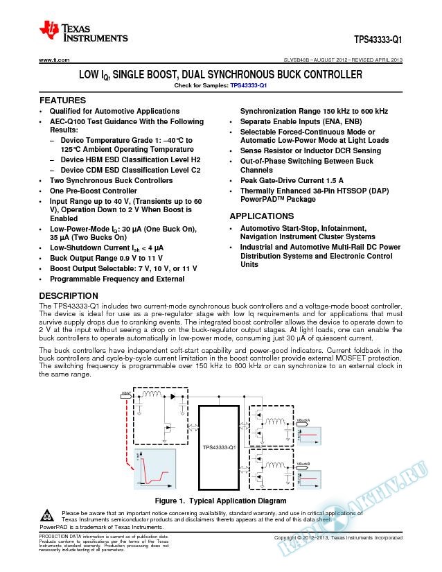 TPS43333-Q1 Low IQ, Single Boost, Dual Synchronous Buck Controller (Rev. B)