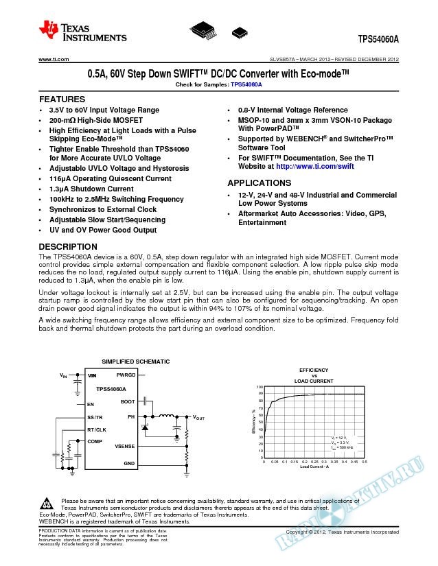 0.5-A, 60V Step-Down SWIFT DC/DC Converter with Eco-Mode (Rev. A)