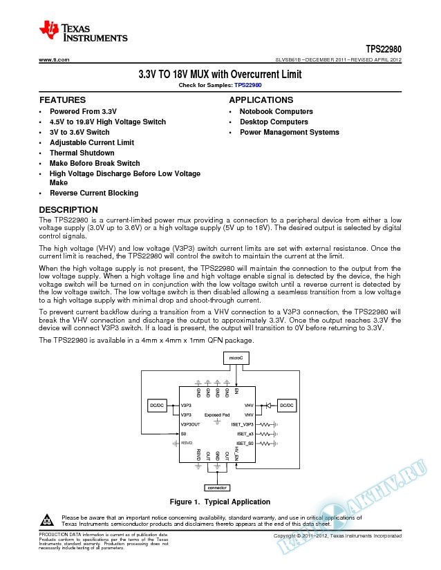 3.3-V to 18-V MUX With Overcurrent Limit (Rev. B)