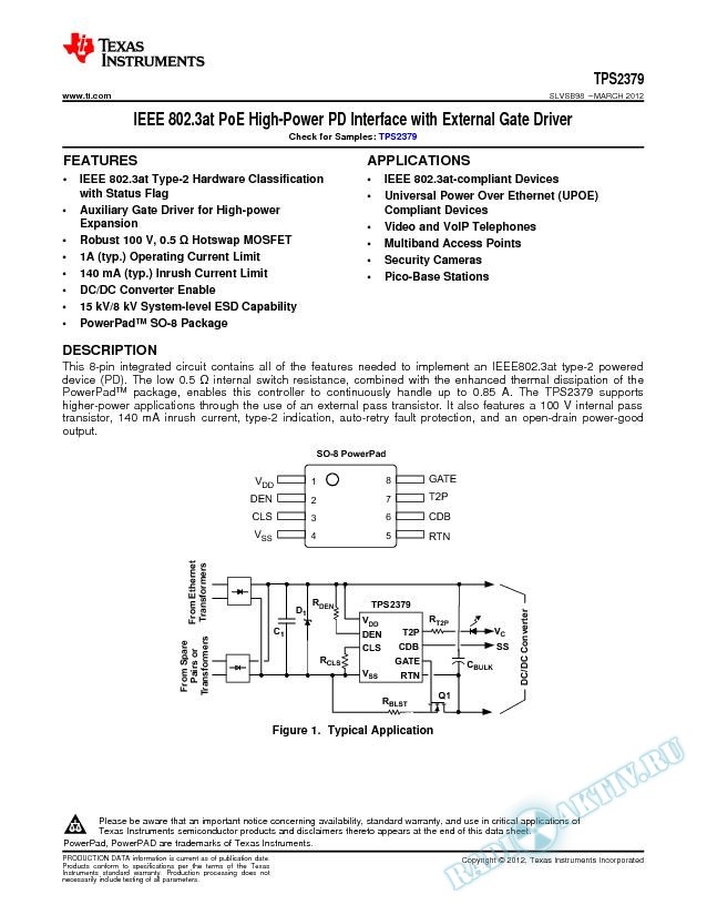 IEEE 802.3at PoE High-Power PD Interface with External Gate Driver