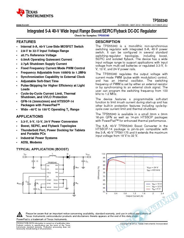 Integrated 5-A 40-V Wide Input Range Boost/SEPIC/Flyback DC-DC Regulator (Rev. B)