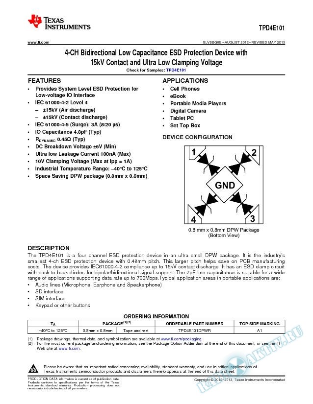 4-CH Bidirectional Low Capacitance ESD Protection Device (Rev. B)