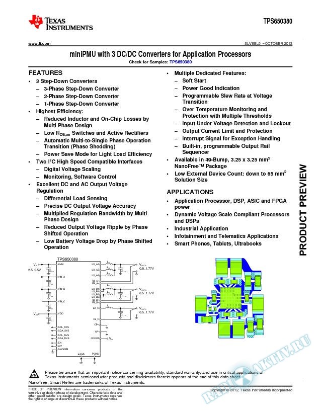 miniPMU with 3 DC/DC Converters for Application Processors.