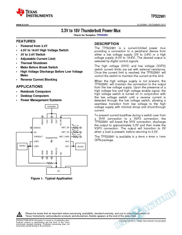 3.3V to 18V Thunderbolt Power Mux, TPS22981