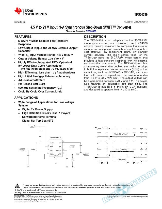 4.5 V to 23 V Input, 3-A Synchronous Step-Down SWIFTTM Converter