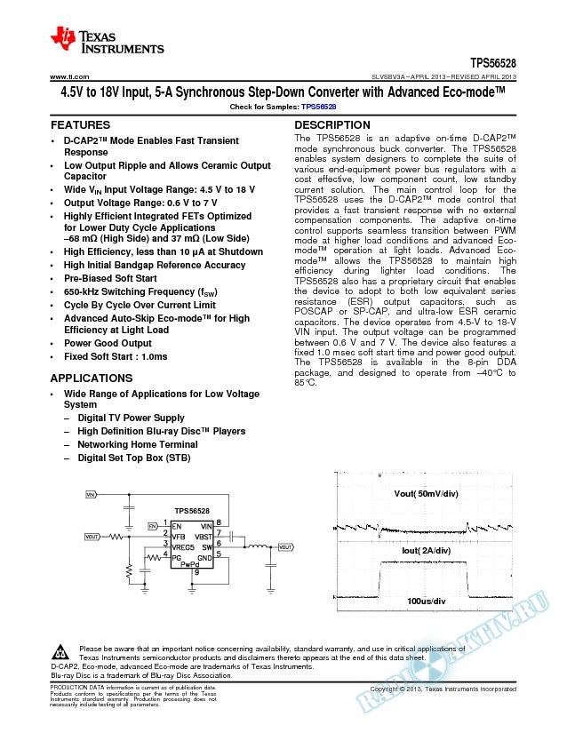 4.5V to 18 V Input, 5-A Synchronous Step-Down SWIFT™ Converter with Eco-mode™ (Rev. A)