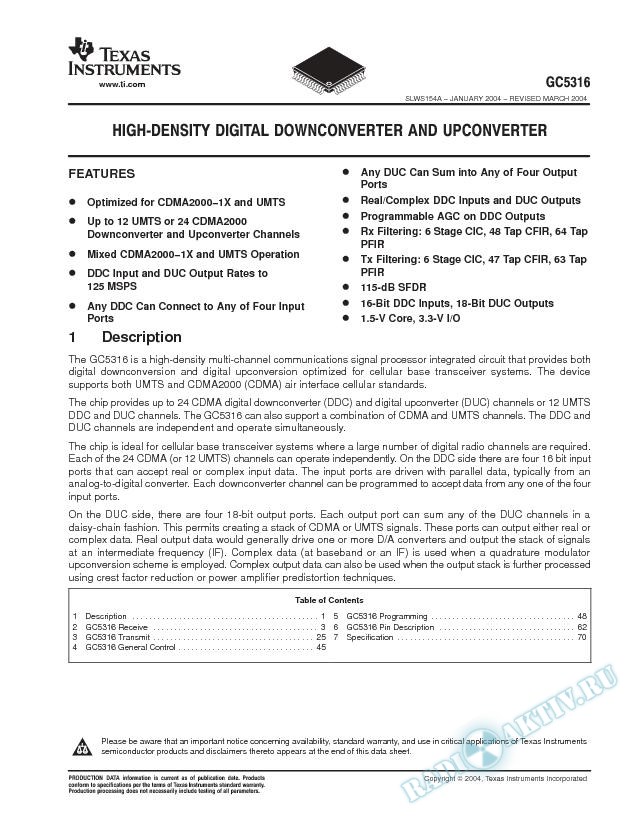 High-Density Digital Downconverter and Upconverter (Rev. A)