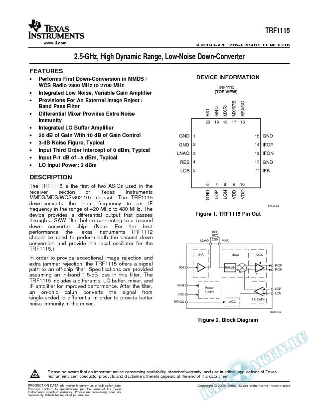 2.5-GHz High Dynamic Range Low-Noise Down-Converter (Rev. B)