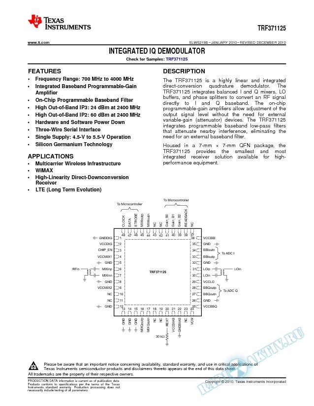 TRF371125 Integrated IQ Demodulator (Rev. B)