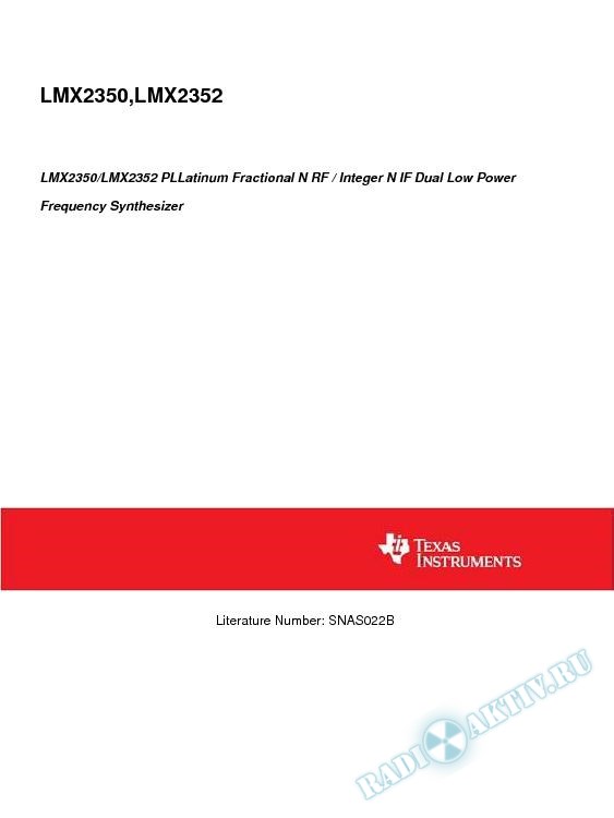 LMX2350/LMX2352 N RF/Integr N IF Dual Low Pwr Freq Synthesizer (Rev. B)