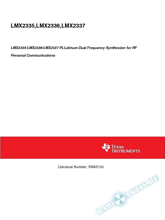 LMX2335/LMX2336/LMX2337 PLLatinum Dual Freq Synt for RF Pers Comm