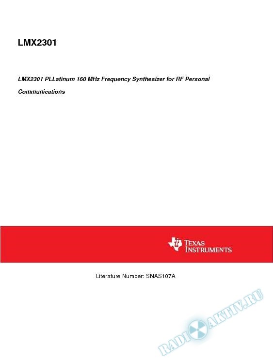 LMX2301 PLLatinum 160 MHz Frequency Synthesizer for RF Personal Communications (Rev. A)