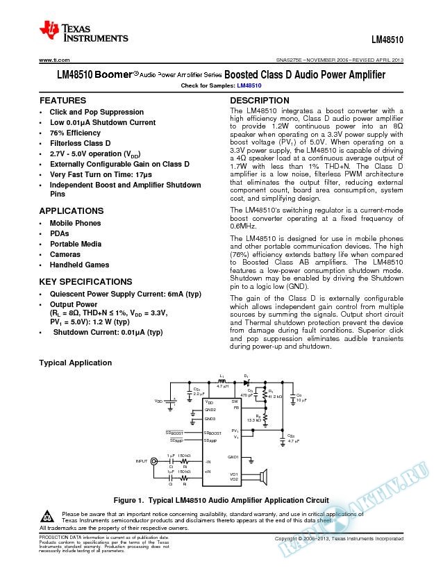 LM48510  Boosted Class D Audio Power Amplifier (Rev. E)