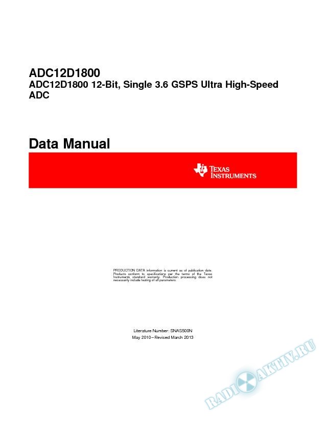 ADC12D1800 12-Bit, Single 3.6 GSPS Ultra High-Speed ADC (Rev. N)
