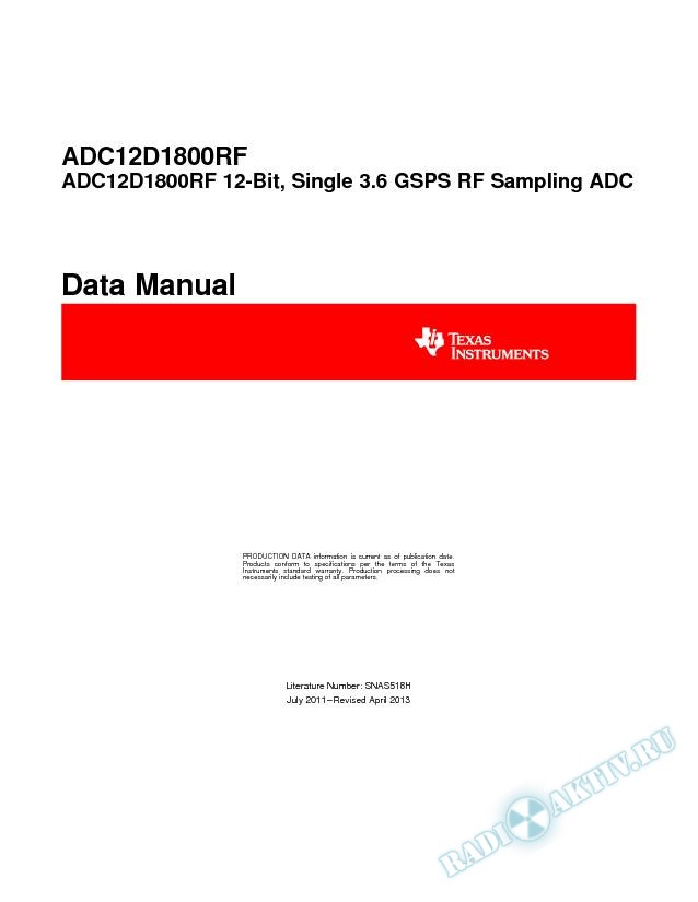 ADC12D1800RF 12-Bit, Single 3.6 GSPS RF Sampling ADC (Rev. H)