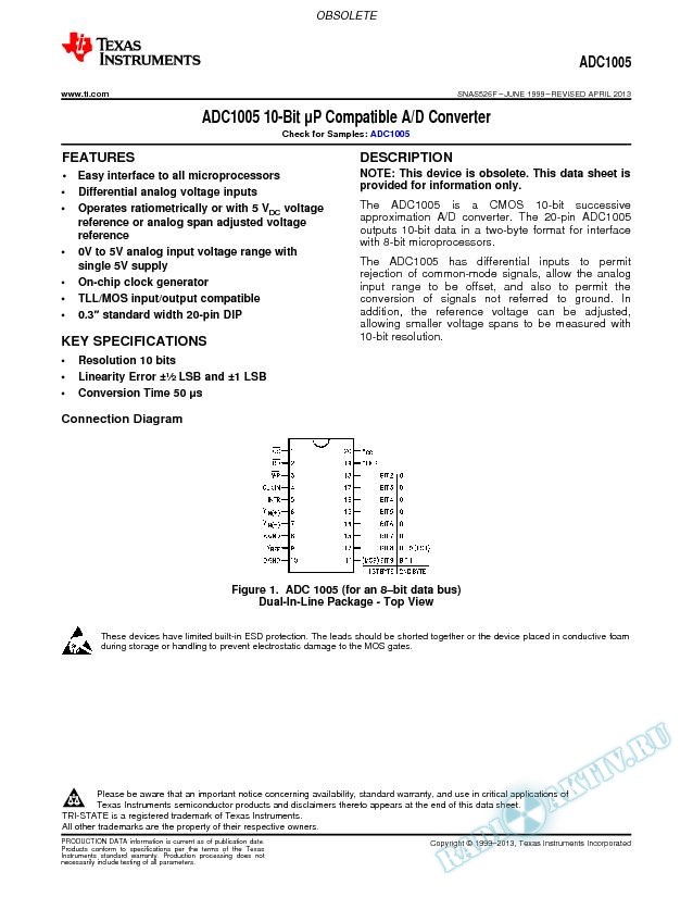 ADC1005 10-Bit P Compatible A/D Converter (Rev. F)