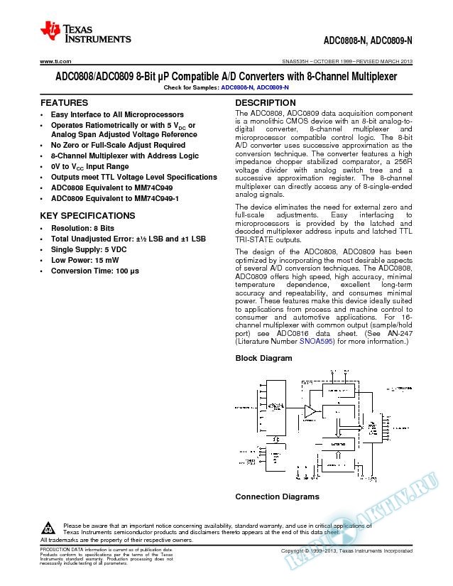 ADC0808/ADC0809 8-Bit P Compatible A/D Converters with 8-Channel Multiplexer (Rev. H)
