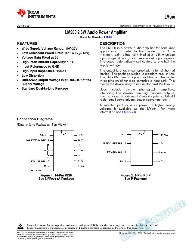 LM380 2.5W Audio Power Amplifier (Rev. C)