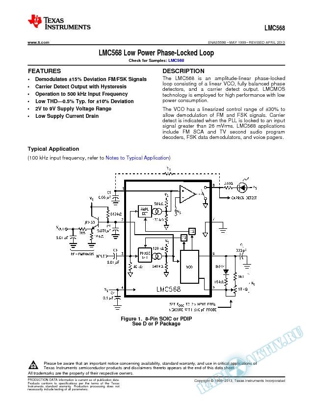 LMC568 Low Power Phase-Locked Loop (Rev. B)