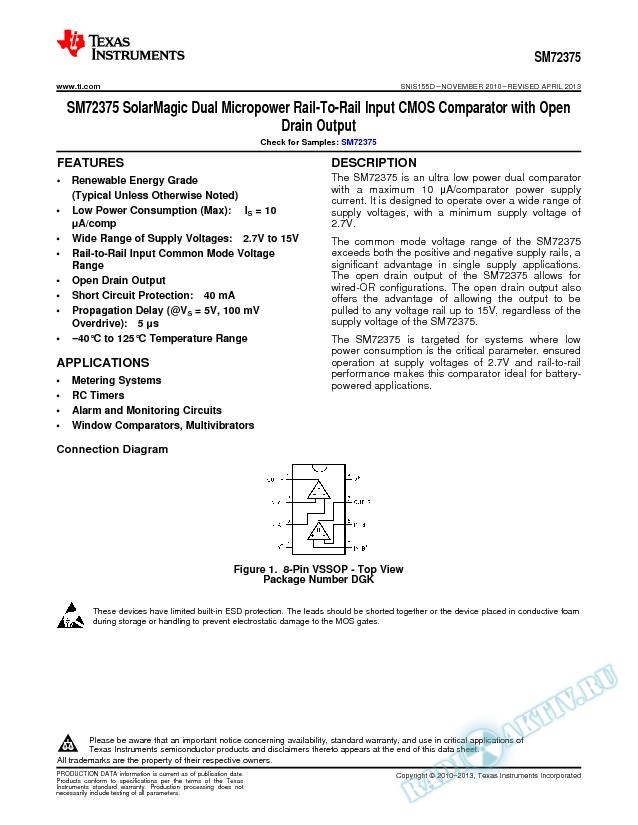 SolarMagic Dual Micropwr Rail-To-Rail Input CMOS Comparator w/Open Drain Output (Rev. D)