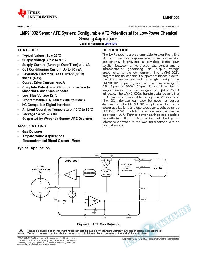 LMP91002 Sensor AFE System: Configurable AFE Potentiostat (Rev. A)
