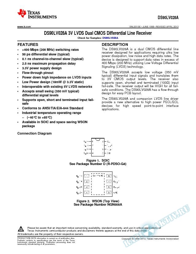 DS90LV028A 3V LVDS Dual CMOS Differential Line Receiver (Rev. E)