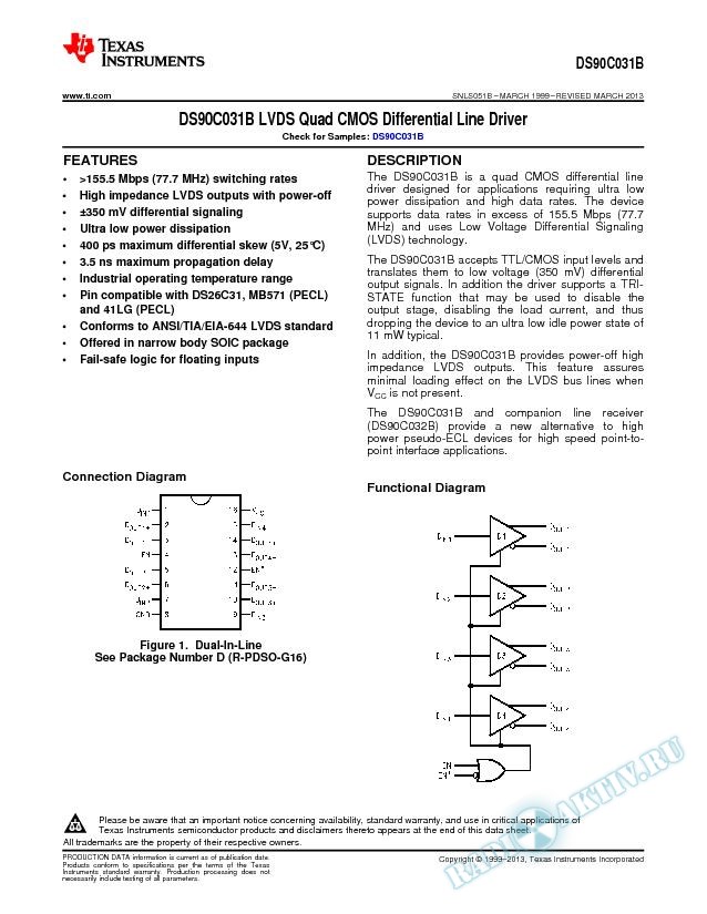 DS90C031B LVDS Quad CMOS Differential Line Driver (Rev. B)