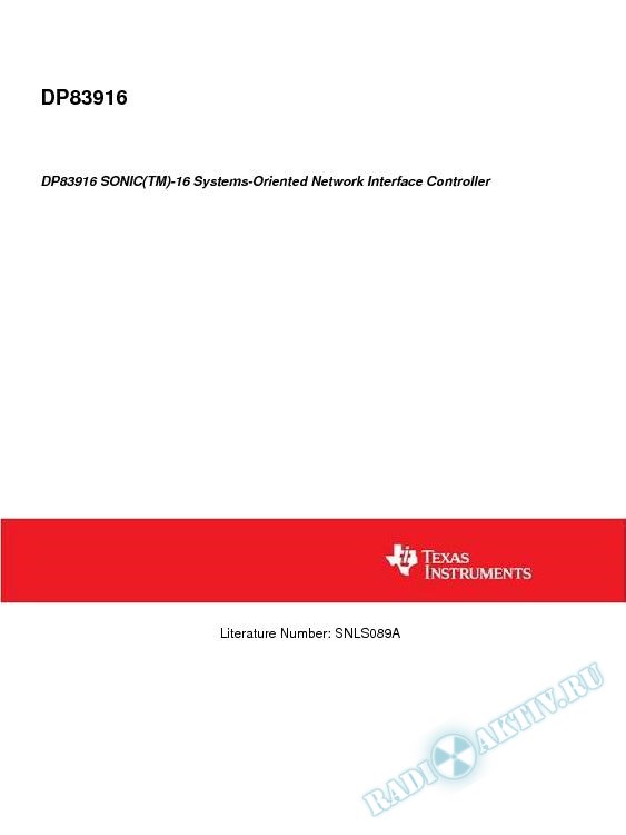 DP83916 SONIC(TM)-16 Systems-Oriented Network Interface Controller (Rev. A)