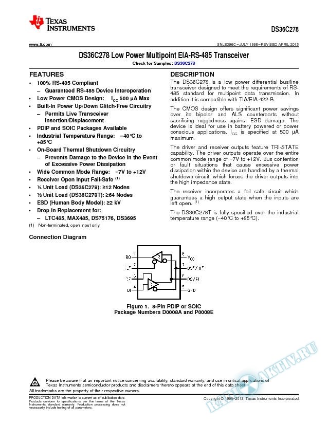 DS36C278 Low Power Multipoint EIA-RS-485 Transceiver (Rev. C)
