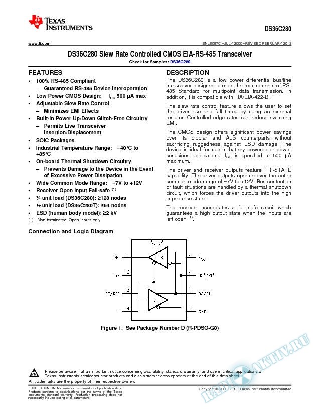 DS36C280 Slew Rate Controlled CMOS EIA-RS-485 Transceiver (Rev. C)