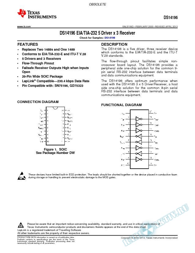 DS14196 EIA/TIA-232 5 Driver x 3 Receiver (Rev. D)