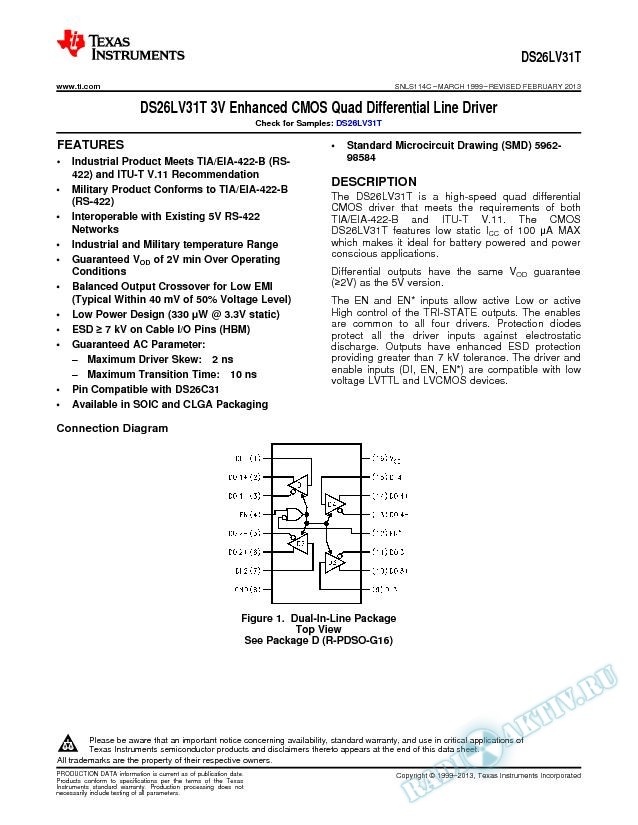 DS26LV31T 3V Enhanced CMOS Quad Differential Line Driver (Rev. C)