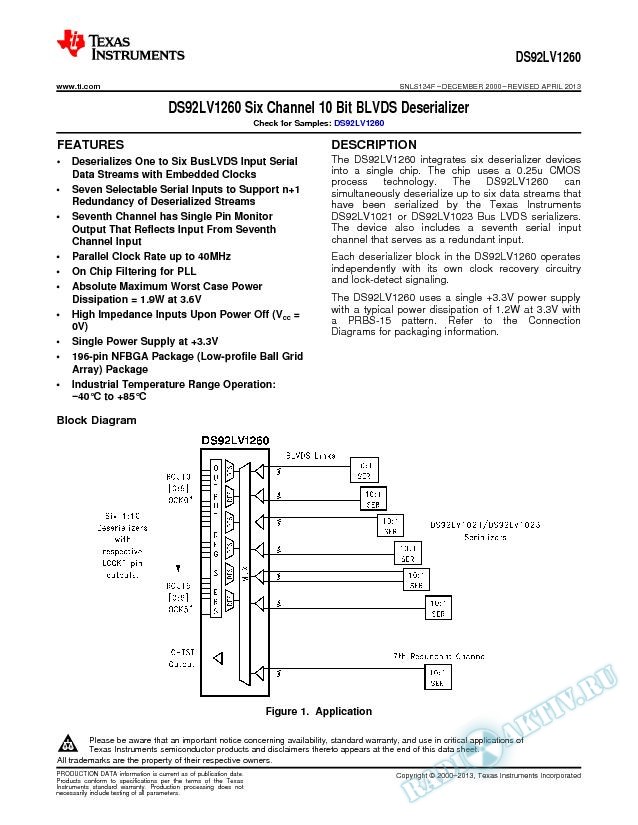 DS92LV1260 Six Channel 10 Bit BLVDS Deserializer (Rev. F)
