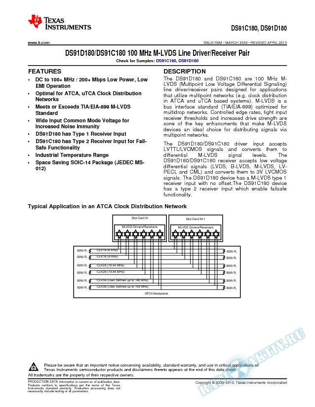 DS91D180/DS91C180 100 MHz M-LVDS Line Driver/Receiver Pair (Rev. M)
