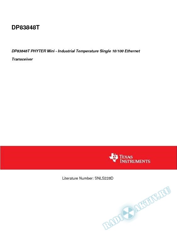 DP83848T PHYTER Mini - Industrial Temp Single 10/100 Ethernet Transceiver (Rev. D)