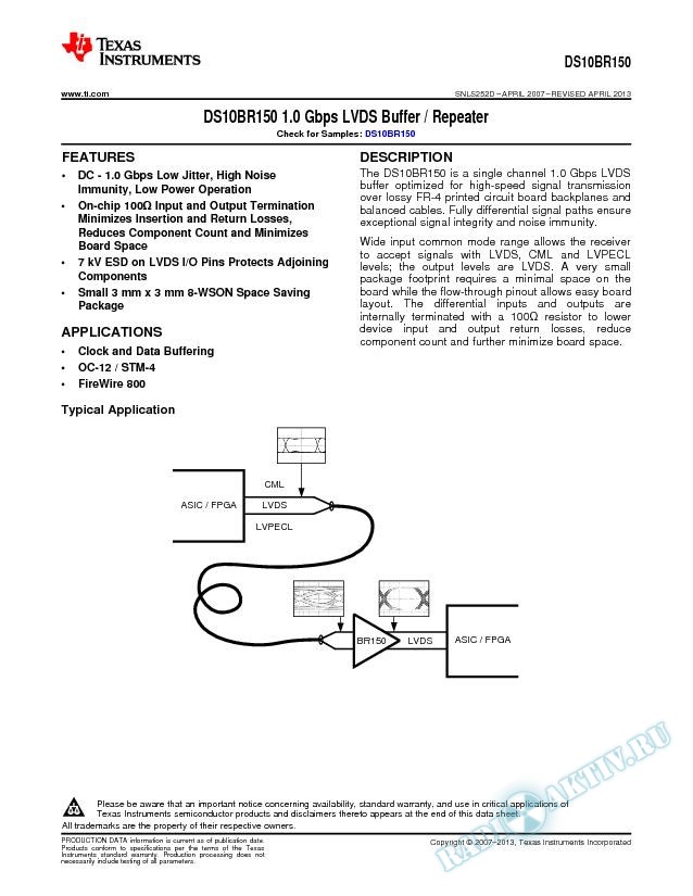 DS10BR1501.0 Gbps LVDS Buffer / Repeater (Rev. D)
