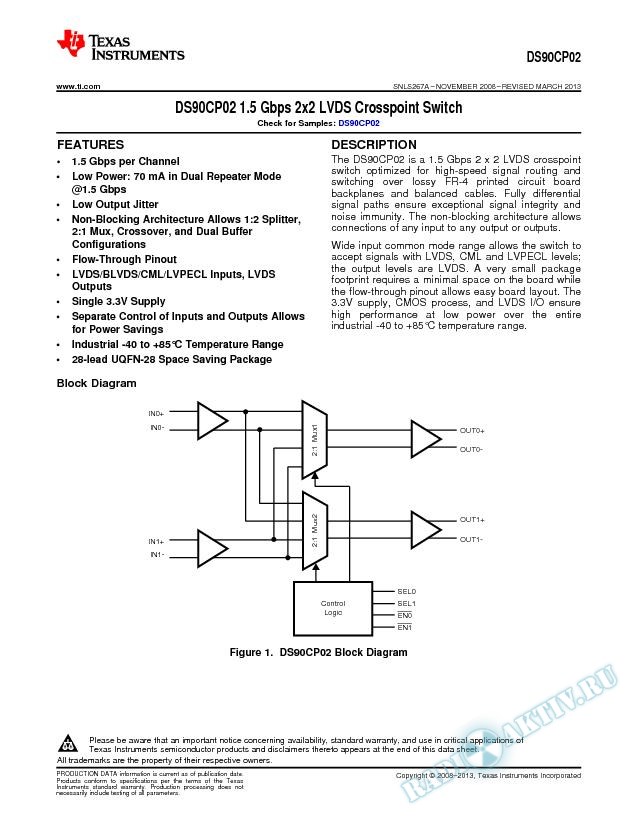 DS90CP02 1.5 Gbps 2x2 LVDS Crosspoint Switch (Rev. A)