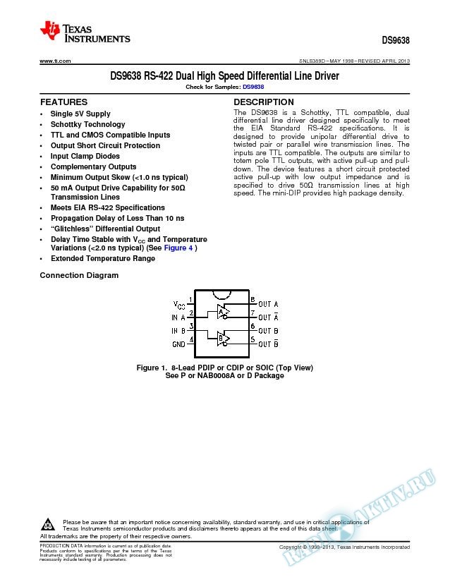 DS9638  RS-422 Dual High Speed Differential Line Driver (Rev. D)