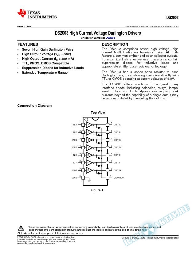 DS2003 High Current/Voltage Darlington Drivers (Rev. J)